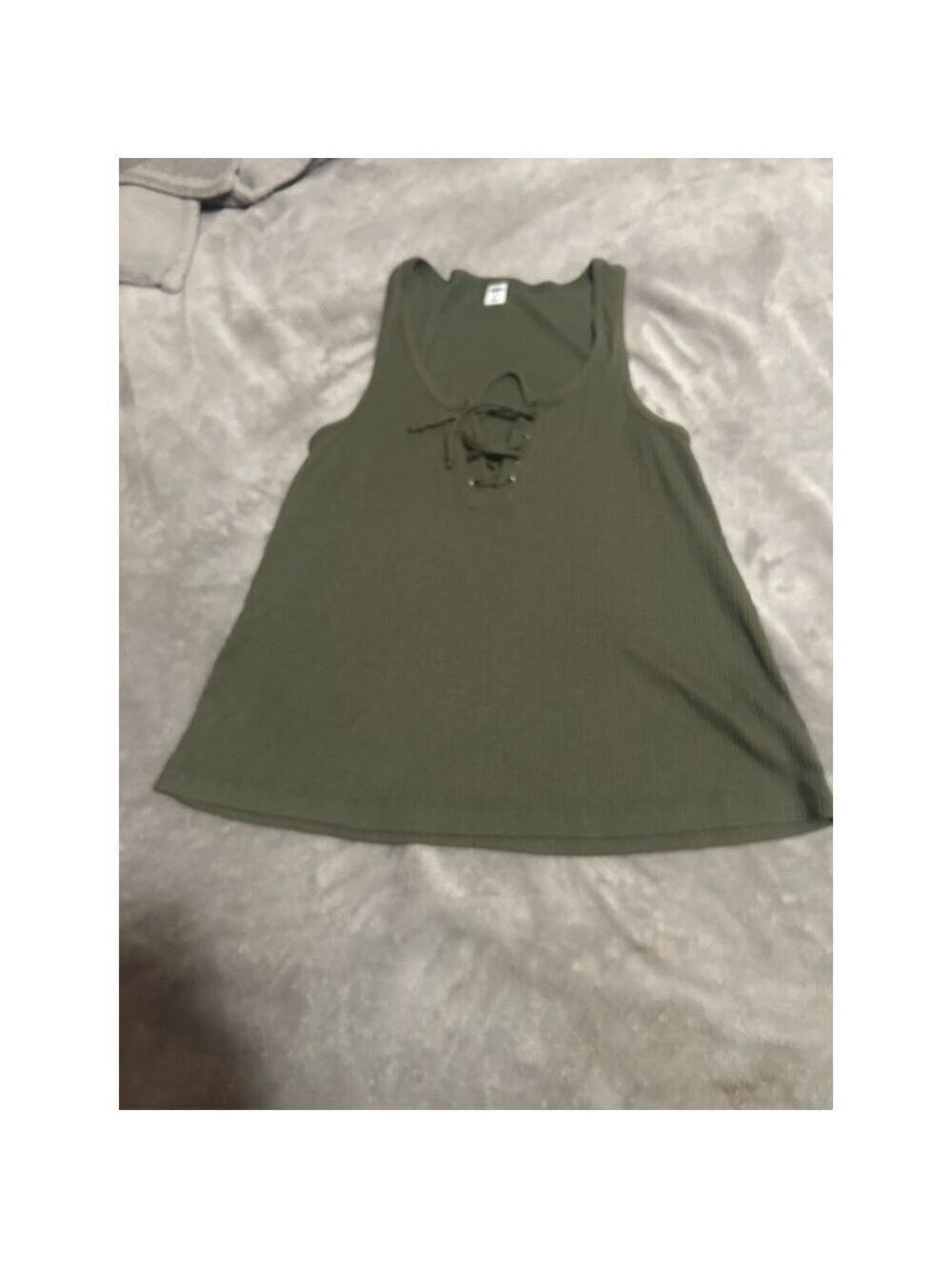 Women's Old Navy Ribbed Lace-Up Tank Top M Olive Green
